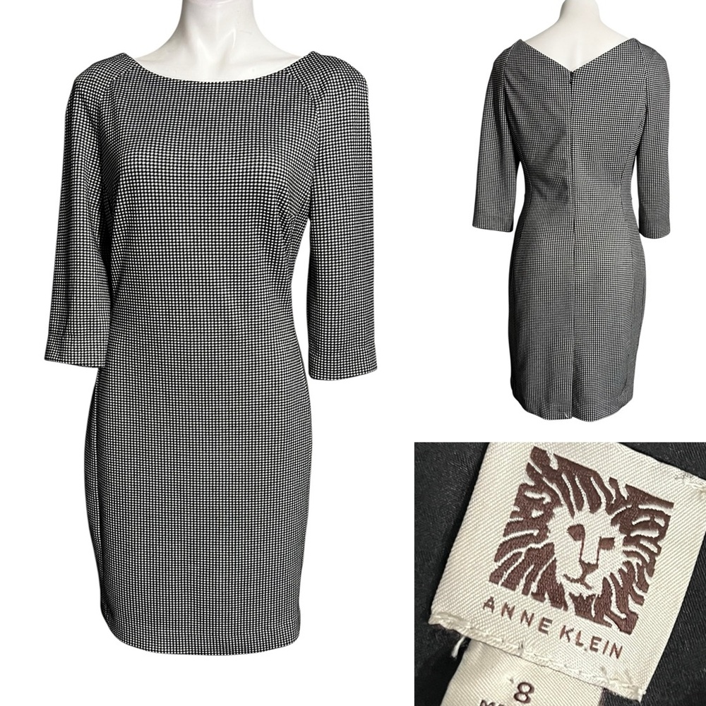Anne Klein dress 8 black/white‎ Houndstooth Long shift knee length office church
